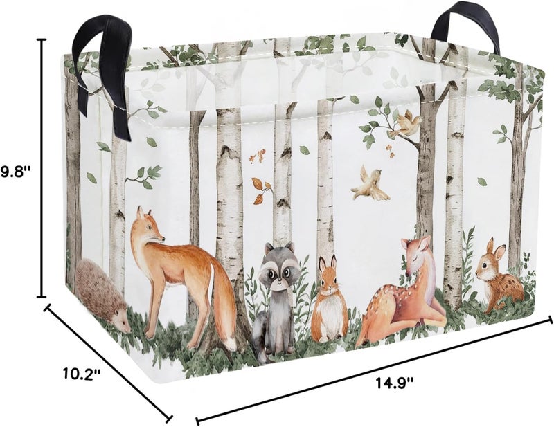 ESSME Rectangular Animal Baskets,Kids Storage Box,Cute Basket for Kids with Handles for Room Decor, Book Bins,Shelf Basket.(Tree trunk animals) - Image 2